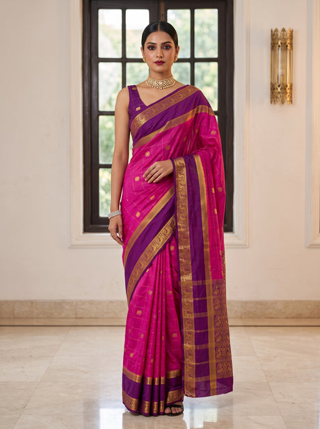 MIMOSA Magenta Saree Saree — front view on mannequin