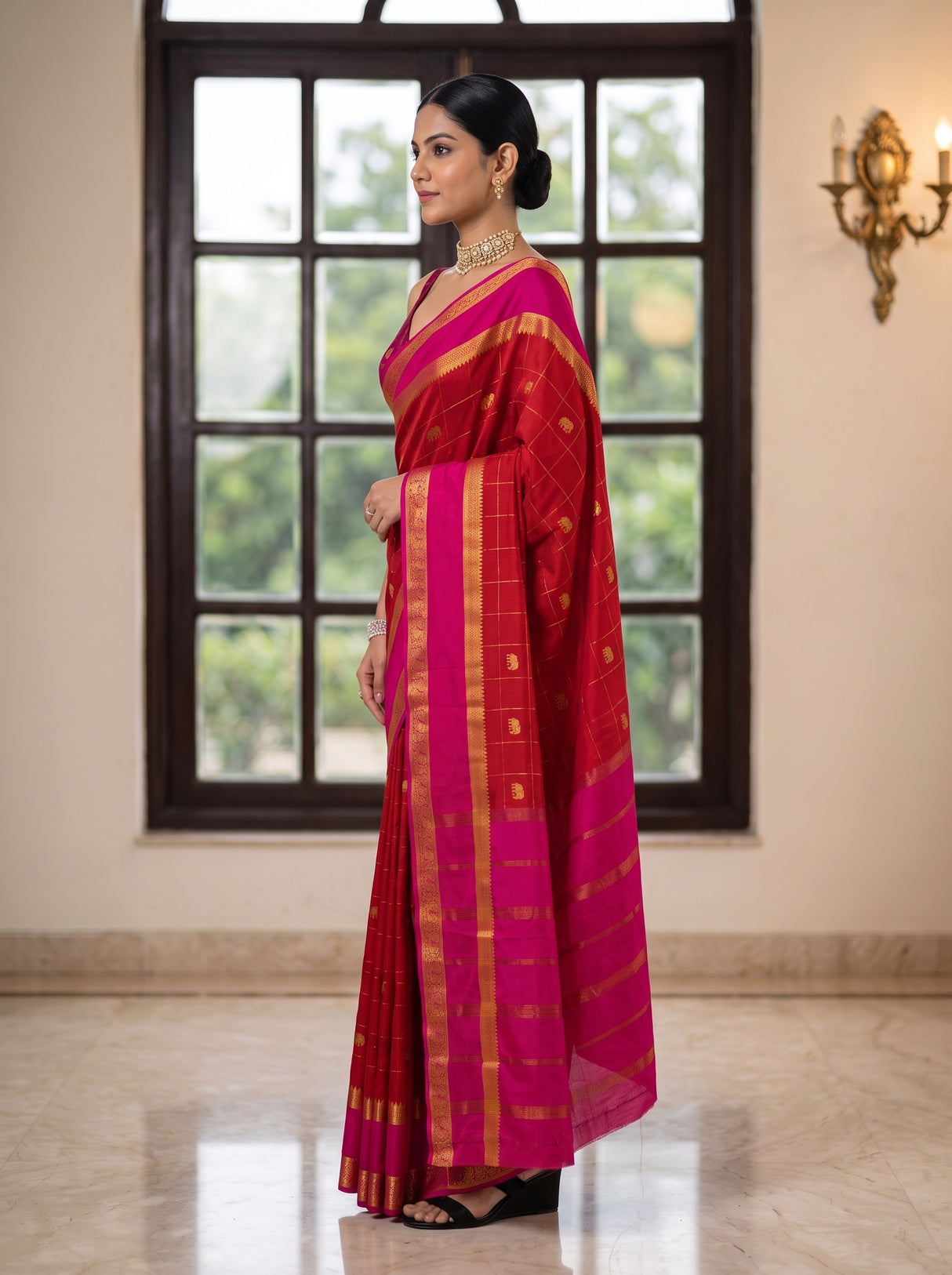 MIMOSA Red Saree Saree — pose 3 styling detail