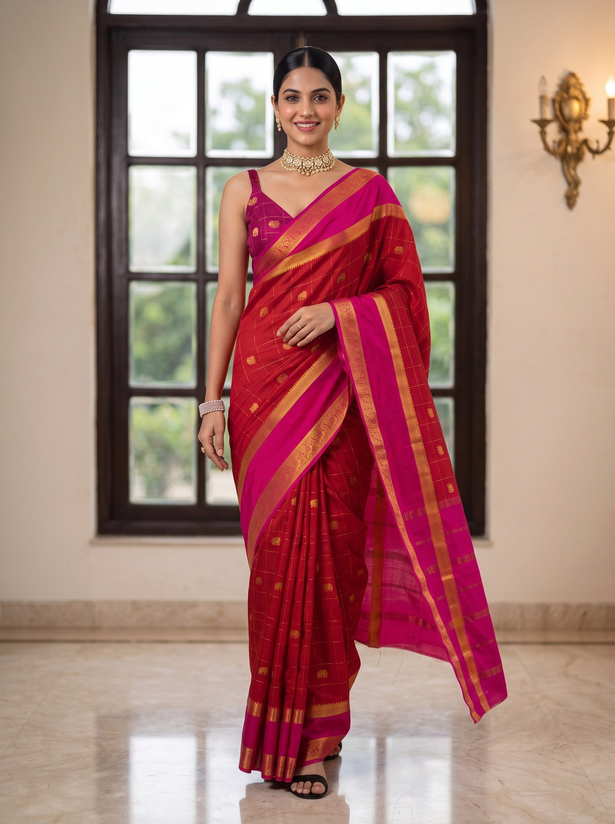 MIMOSA Red Saree Saree — pose 6 styling detail