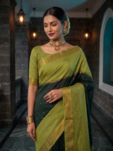 MIMOSA Bottle Green Mysore Silk crepe Saree — pose 10 styling detail