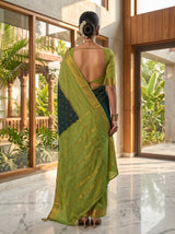 MIMOSA Bottle Green Mysore Silk crepe Saree — saree shot pallu and body