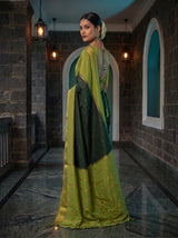 MIMOSA Bottle Green Mysore Silk crepe Saree — pose 5 styling detail