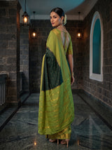 MIMOSA Bottle Green Mysore Silk crepe Saree — pose 7 styling detail