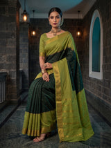 MIMOSA Bottle Green Mysore Silk crepe Saree — pose 8 styling detail