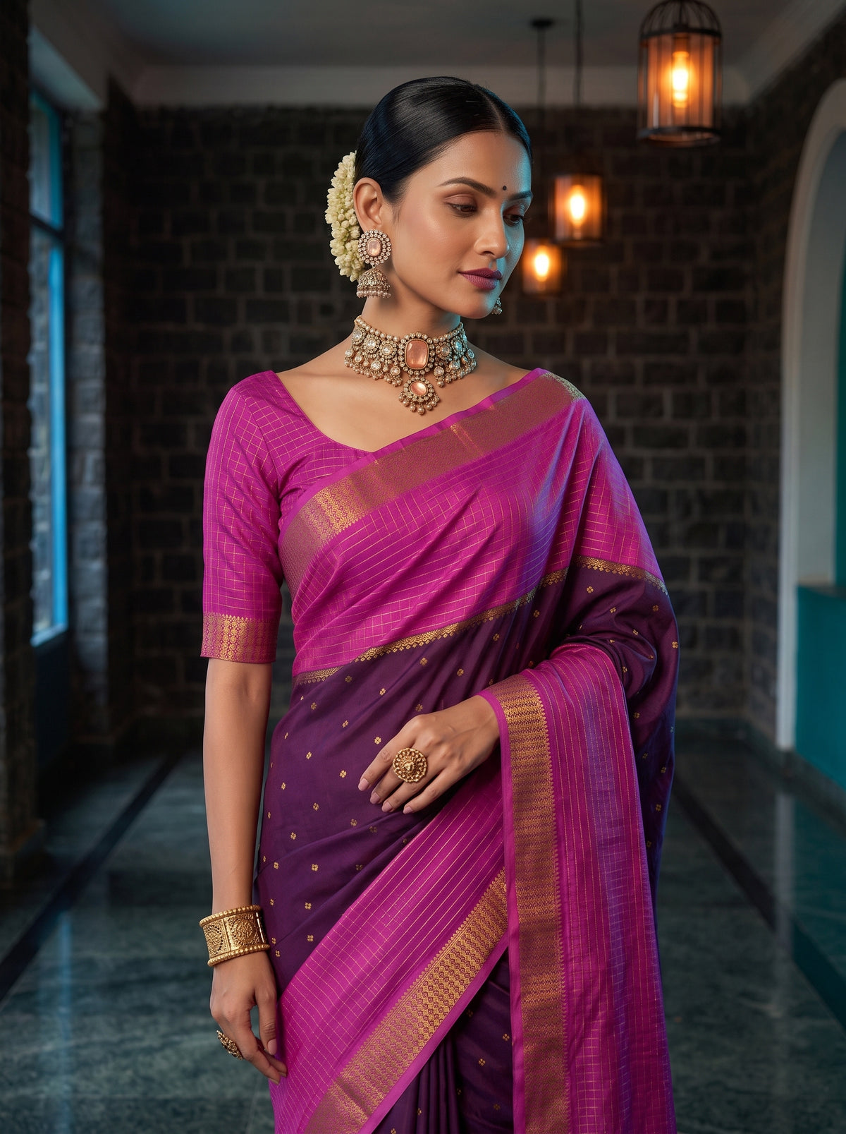 MIMOSA Jamun Mysore Silk crepe Saree — pose 10 styling detail