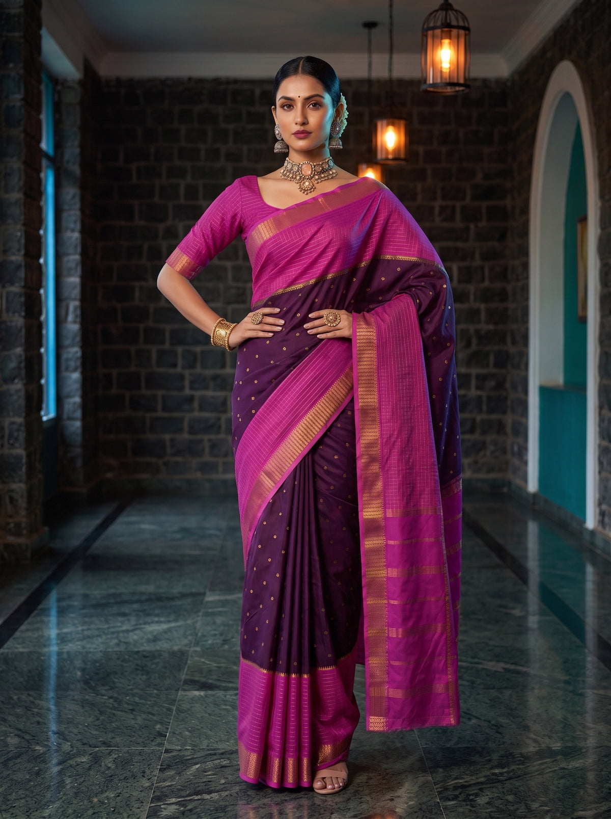 MIMOSA Jamun Mysore Silk crepe Saree — pose 4 styling detail