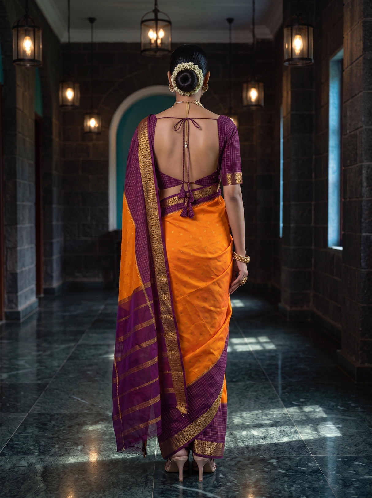 MIMOSA Mustard Mysore Silk crepe Saree — saree shot pallu and body