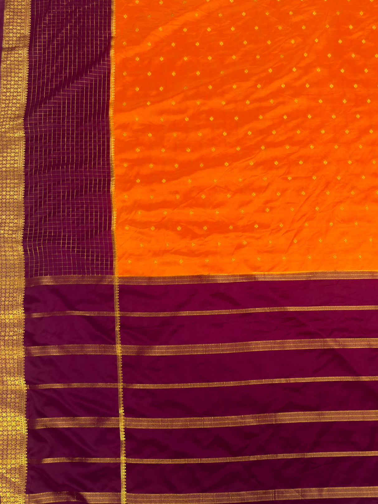 MIMOSA Mustard Mysore Silk crepe Saree — pallu and zari work detail