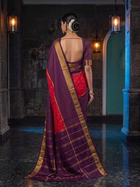 MIMOSA Red Mysore Silk crepe Saree — saree shot pallu and body