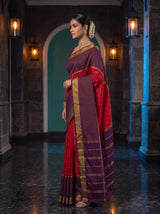 MIMOSA Red Mysore Silk crepe Saree — pose 3 styling detail