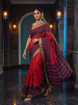MIMOSA Red Mysore Silk crepe Saree — pose 6 styling detail