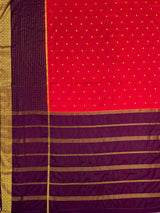MIMOSA Red Mysore Silk crepe Saree — pallu and zari work detail
