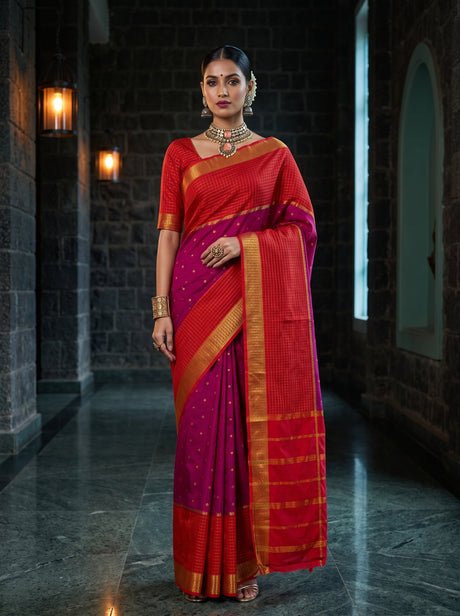 MIMOSA Rani Mysore Silk crepe Saree — AI model lifestyle pose