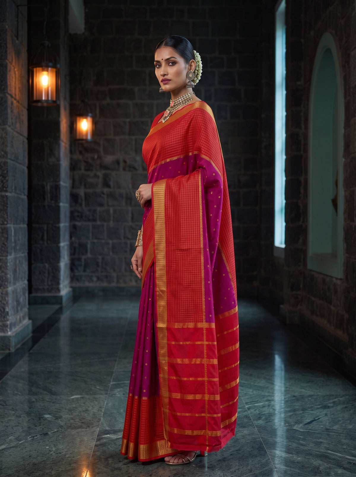 MIMOSA Rani Mysore Silk crepe Saree — pose 5 styling detail