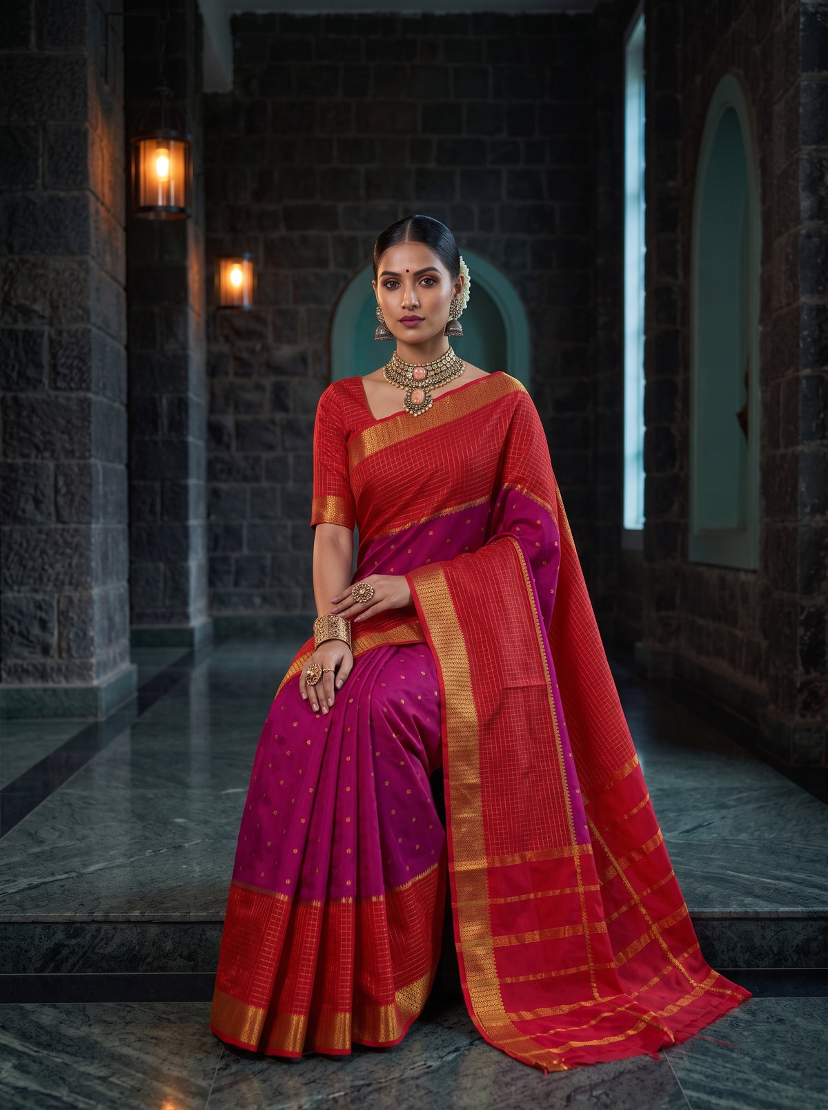 MIMOSA Rani Mysore Silk crepe Saree — pose 8 styling detail