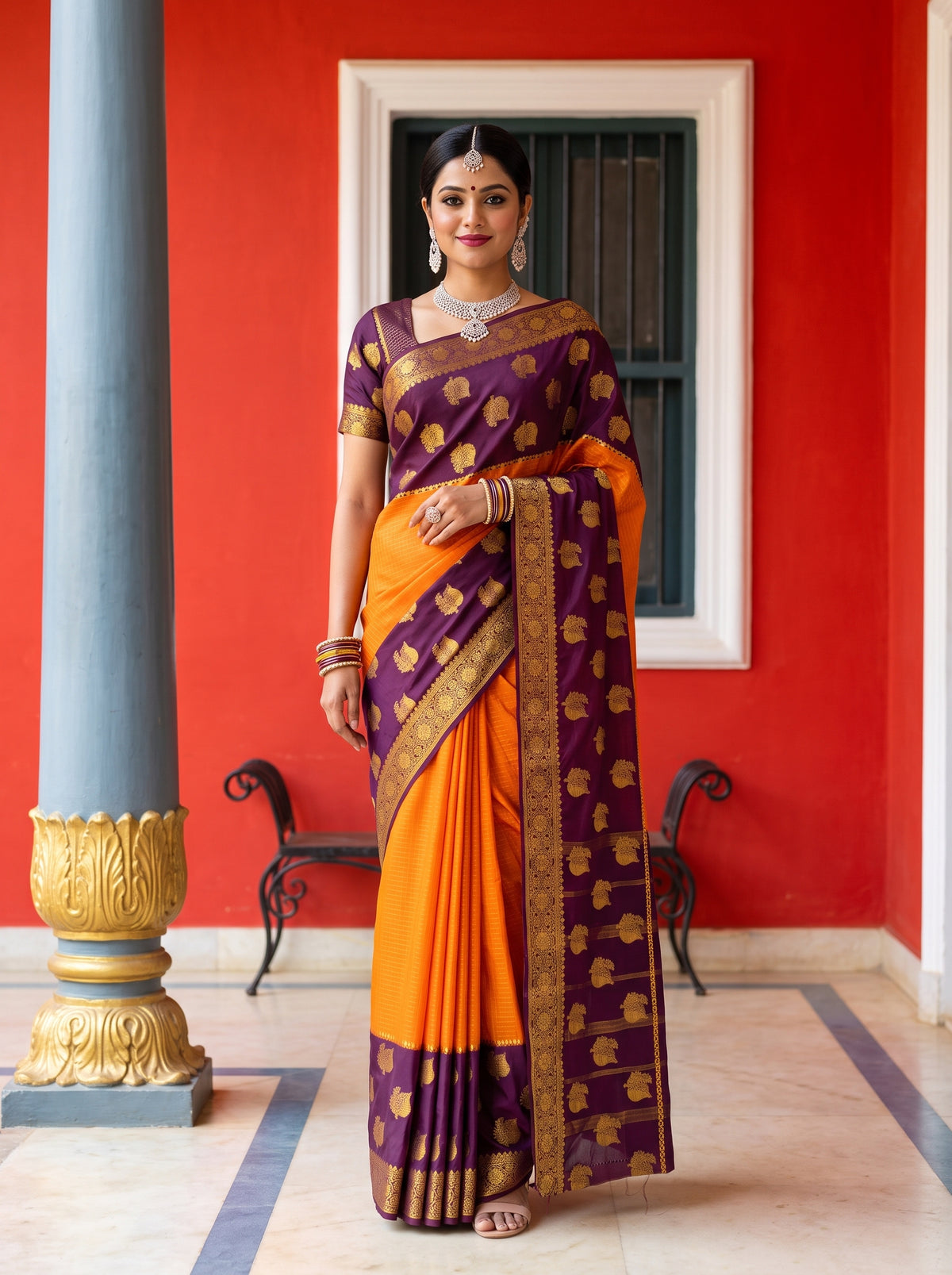 MIMOSA Mustard Saree Saree — front view on mannequin