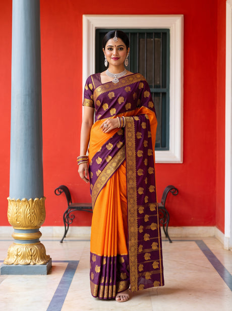 MIMOSA Mustard Saree Saree — front view on mannequin