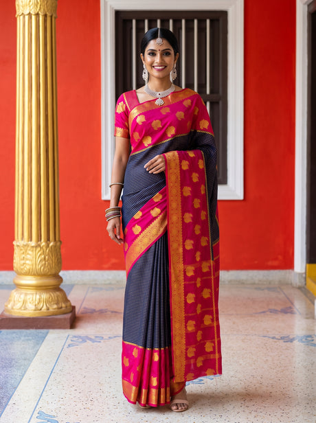MIMOSA Navy Saree Saree — front view on mannequin