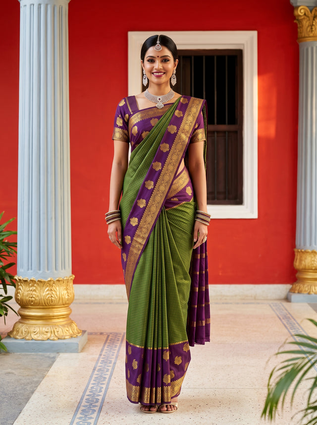 MIMOSA Olive Saree Saree — front view on mannequin