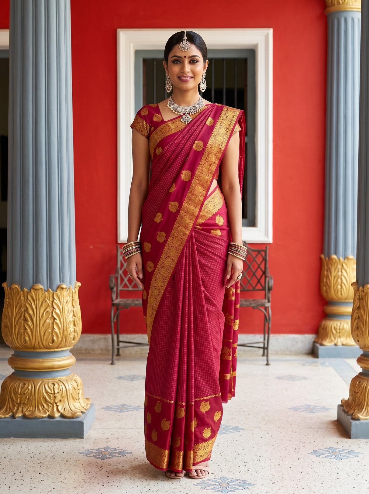 MIMOSA Rani Saree Saree — front view on mannequin