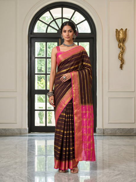 MIMOSA Chocolate Saree Saree — front view on mannequin