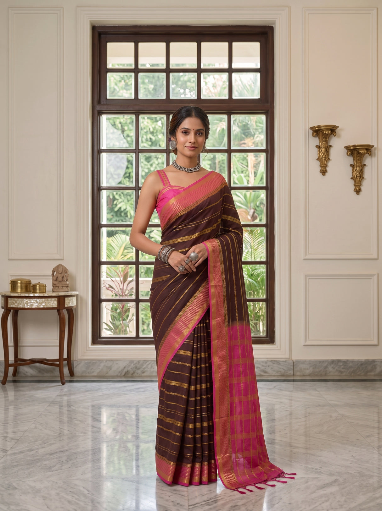 MIMOSA Chocolate Saree Saree — pose 10 styling detail