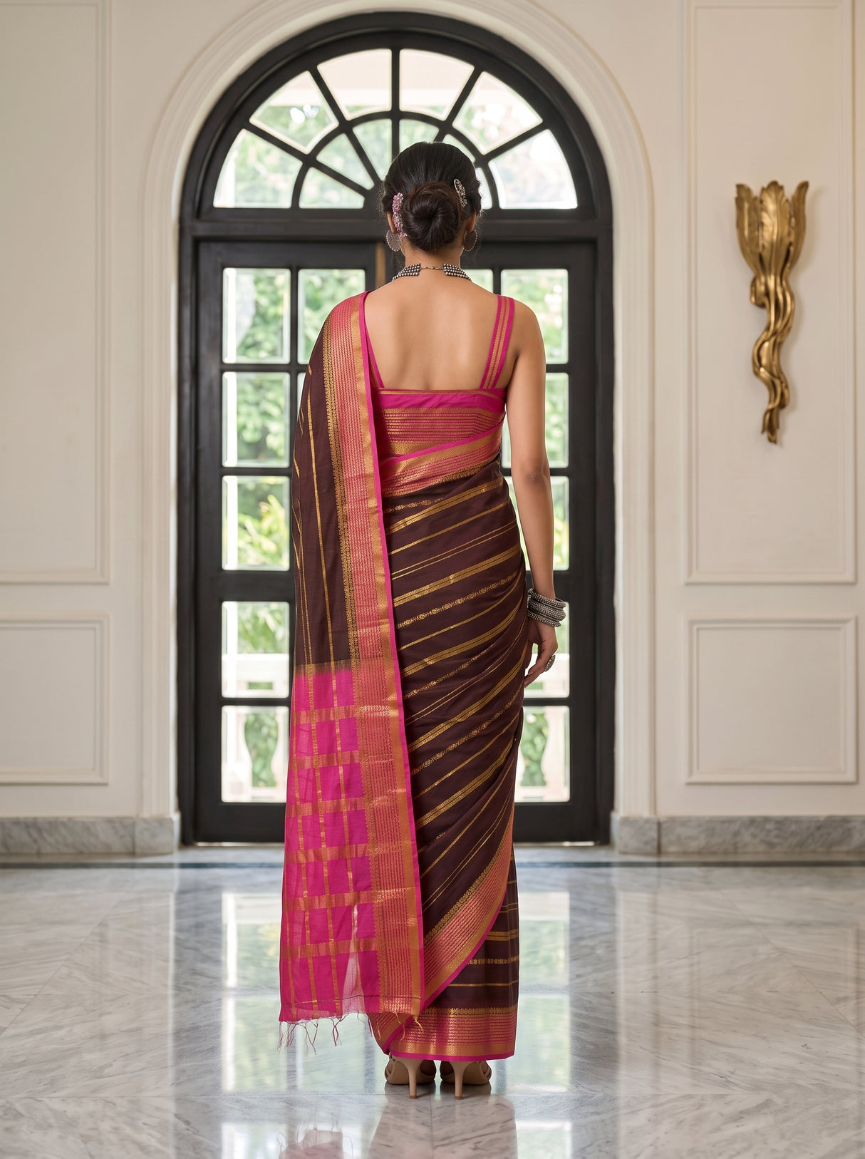 MIMOSA Chocolate Saree Saree — pose 2 styling detail