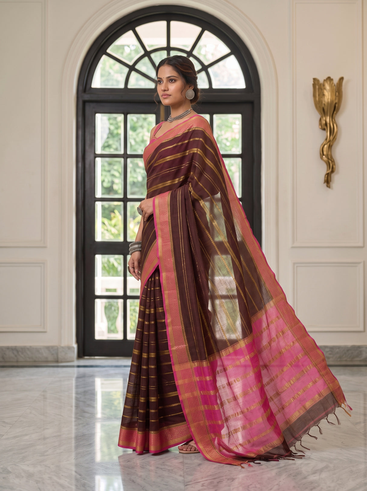 MIMOSA Chocolate Saree Saree — pose 3 styling detail