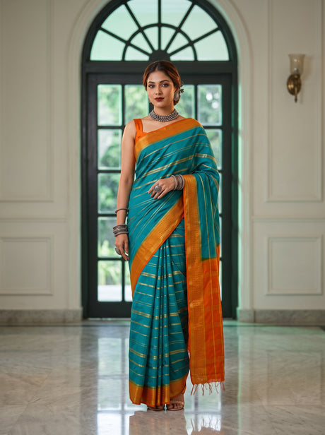 MIMOSA Sapphire Saree Saree — front view on mannequin