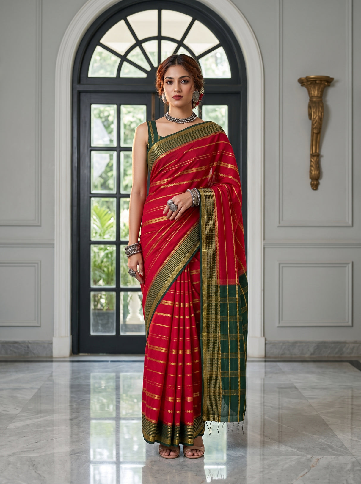 MIMOSA Strawberry Saree Saree — front view on mannequin