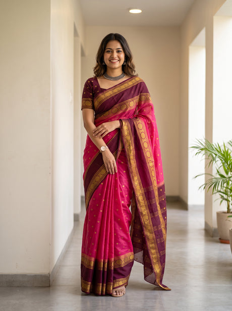 MIMOSA Gajari Mysore Silk Saree — front view on mannequin