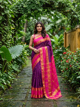 MIMOSA Magenta Mysore Silk Crepe Saree — Model lifestyle pose