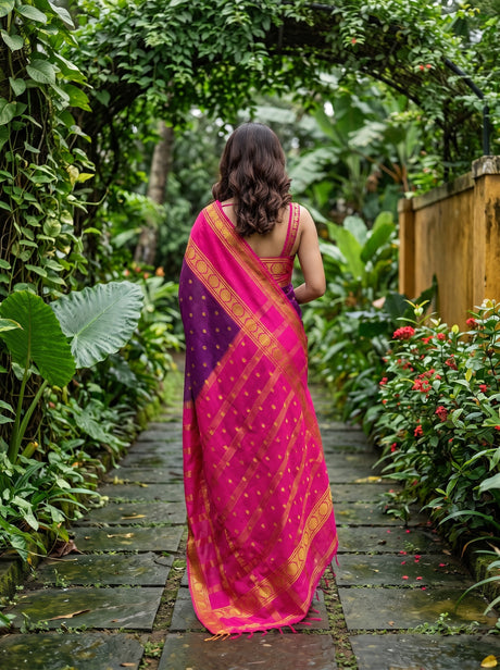 MIMOSA Magenta Mysore Silk Crepe Saree — Saree pallu and body shot