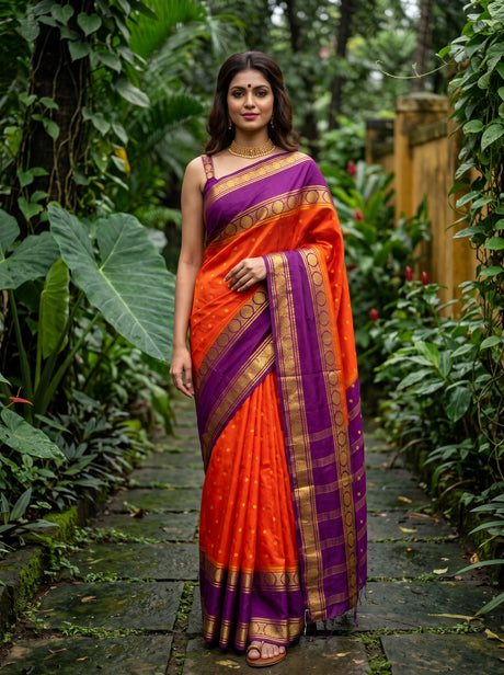 MIMOSA Orange Mysore Silk Crepe Saree — Model lifestyle pose