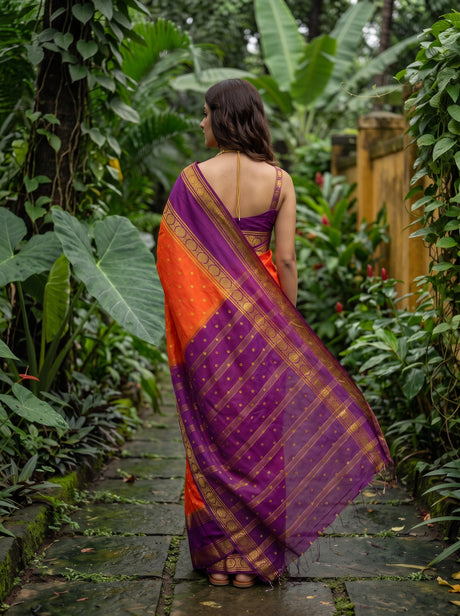 MIMOSA Orange Mysore Silk Crepe Saree — Saree pallu and body shot