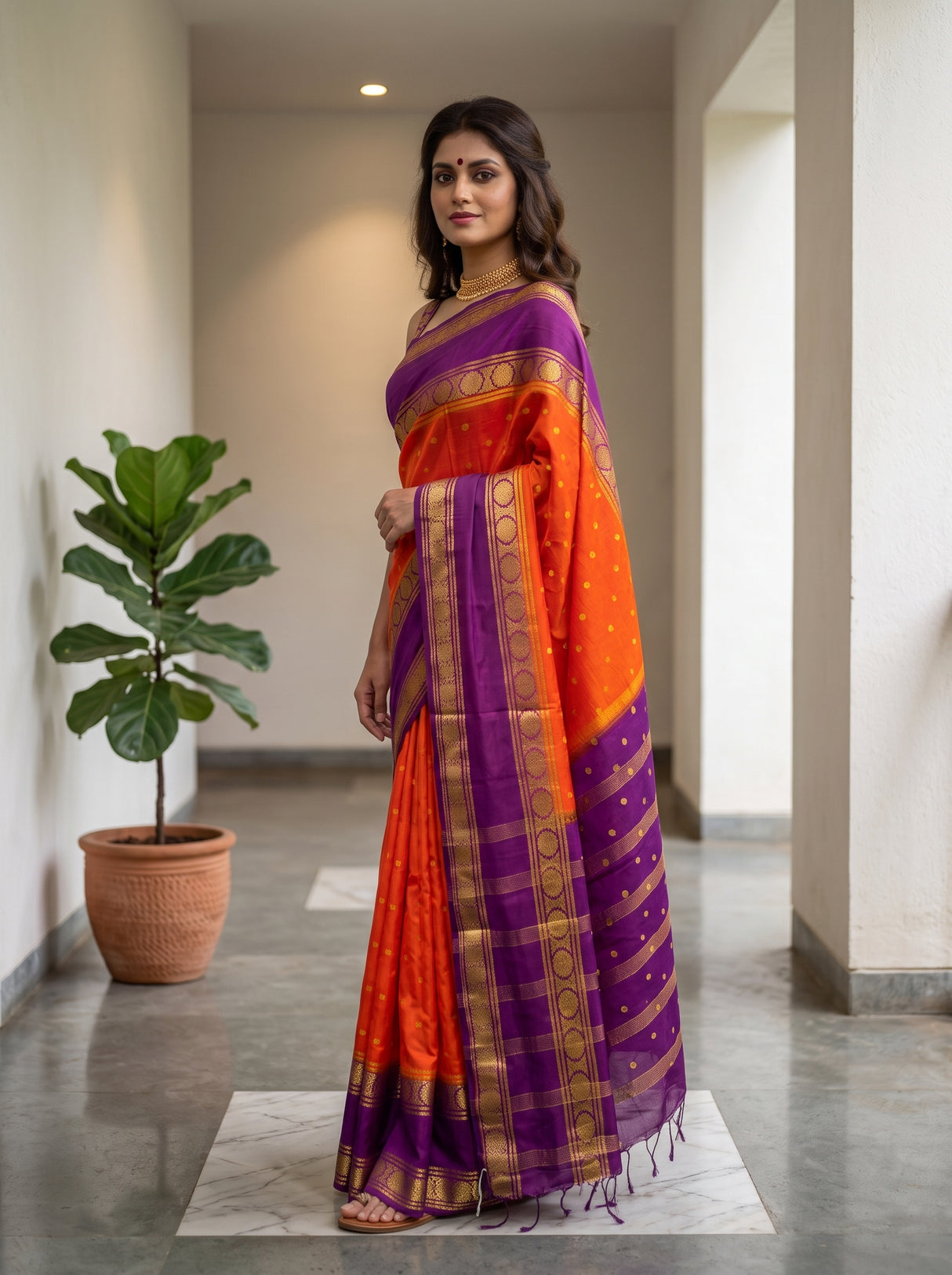 MIMOSA Orange Saree Saree — pose 3 styling detail