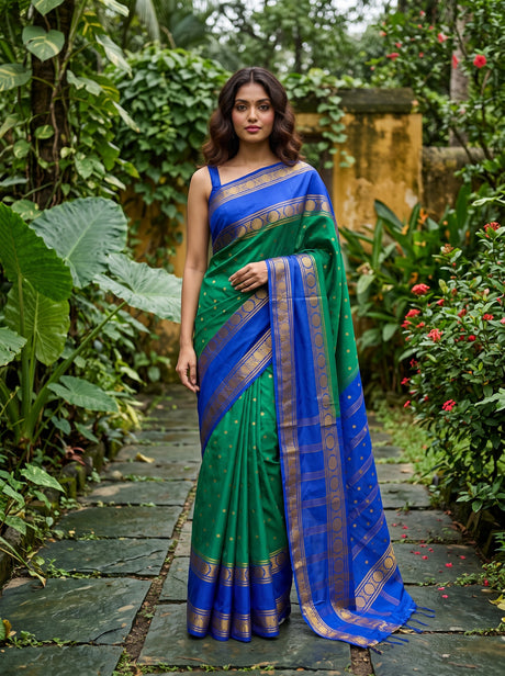 MIMOSA Rama Mysore Silk Crepe Saree — Model lifestyle pose