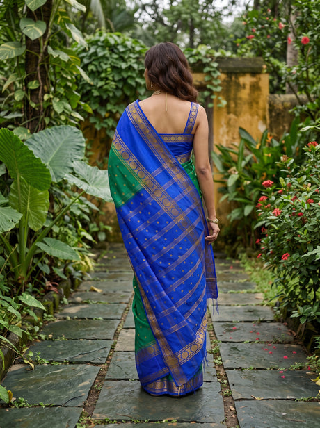 MIMOSA Rama Mysore Silk Crepe Saree — Saree pallu and body shot