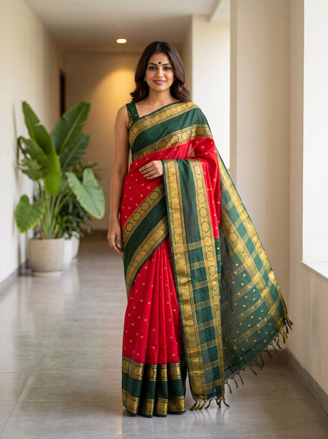 MIMOSA Strawberry Mysore Silk Crepe Saree — Model lifestyle pose