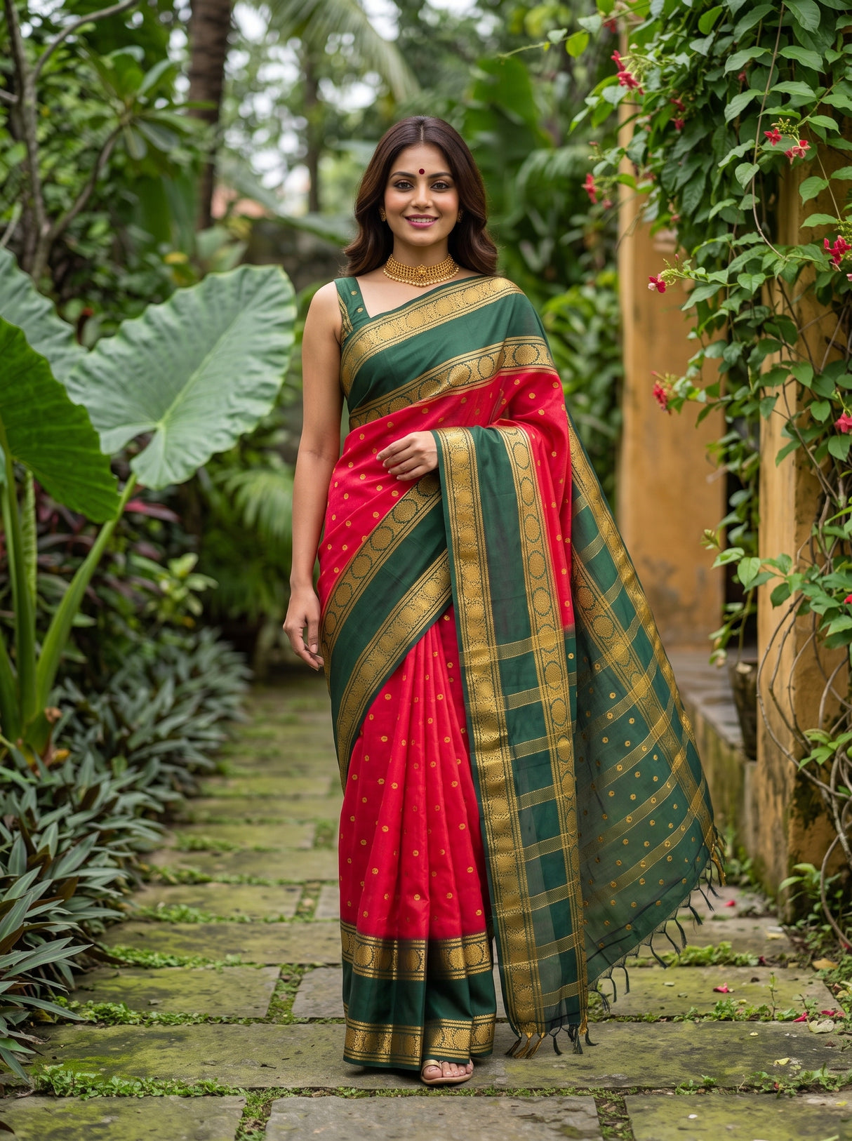 MIMOSA Strawberry Saree Saree — pose 10 styling detail
