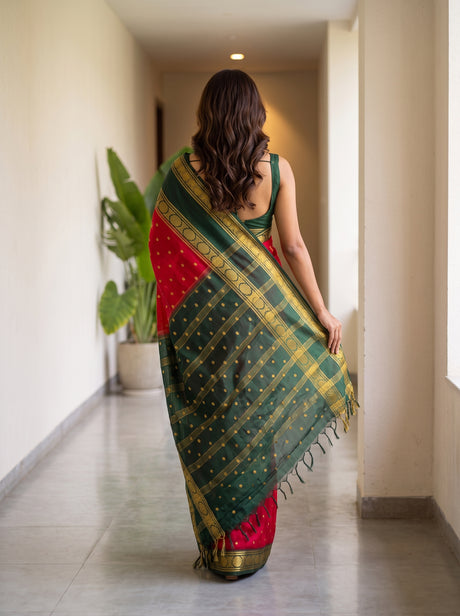 MIMOSA Strawberry Mysore Silk Crepe Saree — Saree pallu and body shot