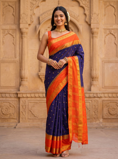 MIMOSA Navy Saree Saree — front view on mannequin