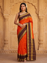 MIMOSA Orange Saree Saree — front view on mannequin