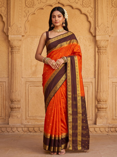 MIMOSA Orange Saree Saree — front view on mannequin