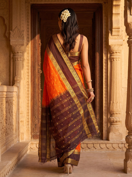 MIMOSA Orange Saree Saree — pose 2 styling detail