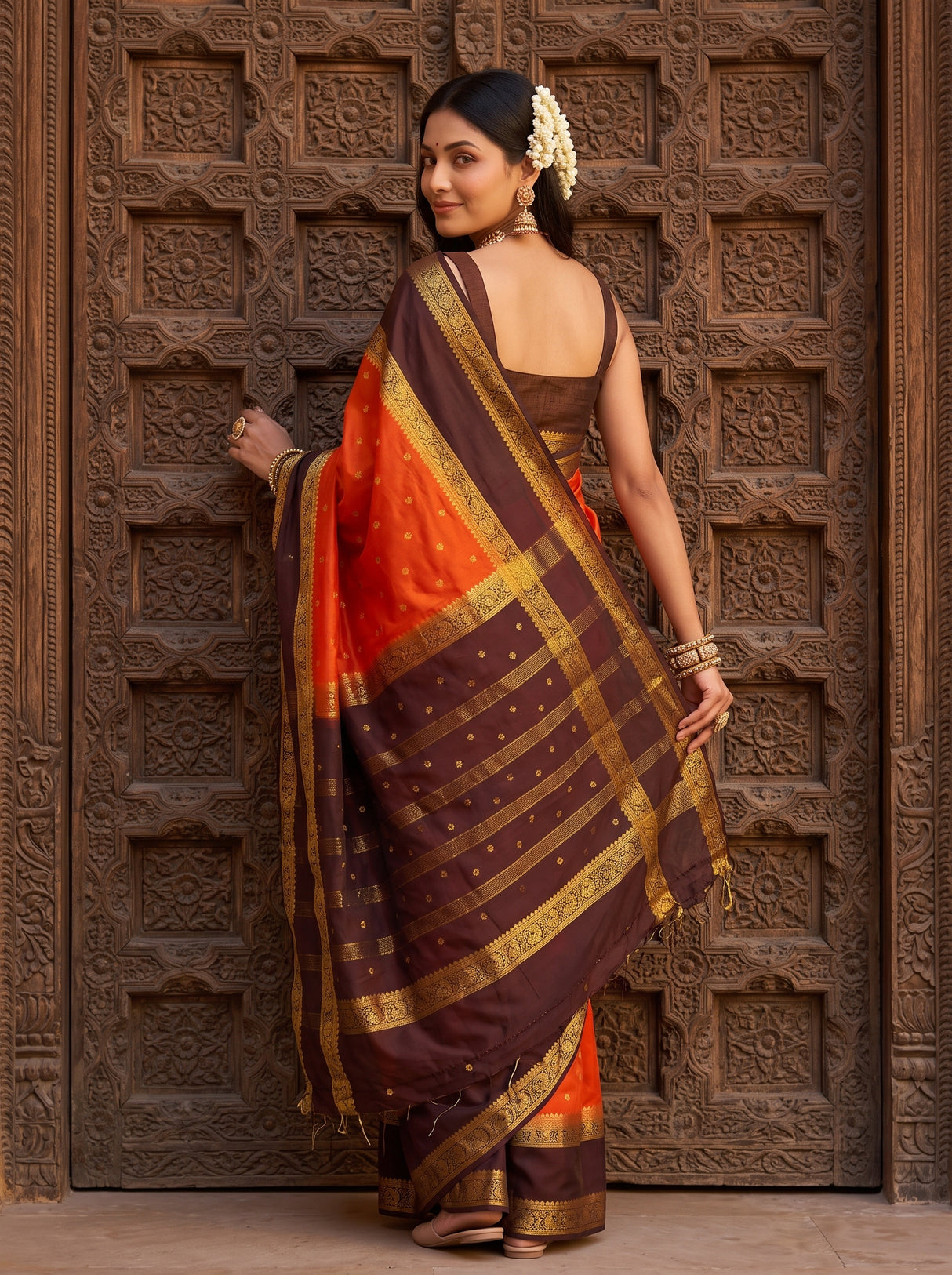 MIMOSA Orange Saree Saree — pose 7 styling detail