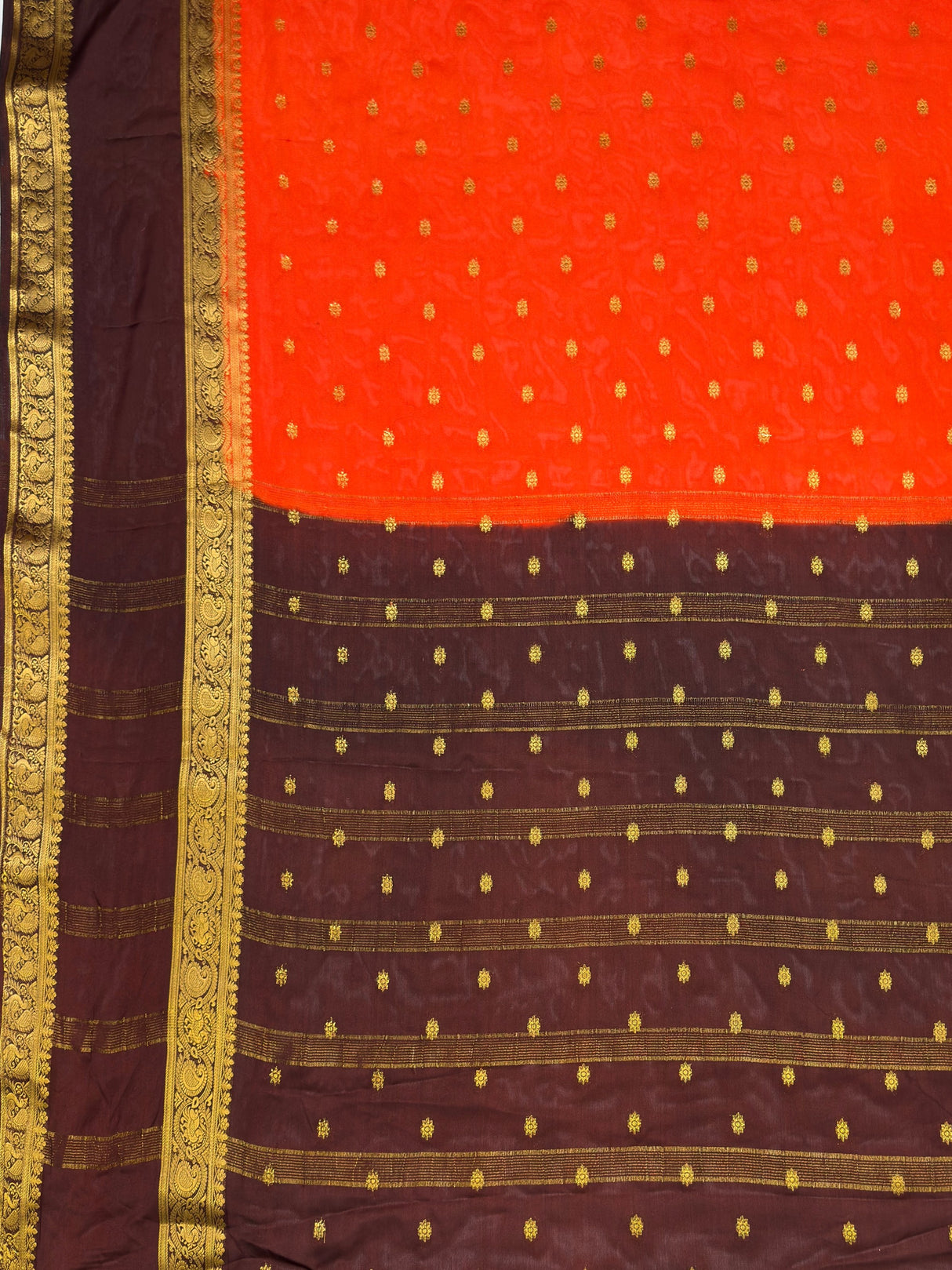 MIMOSA Orange Saree Saree — pallu and zari work detail
