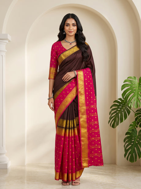 MIMOSA Chocolate Saree Saree — front view on mannequin
