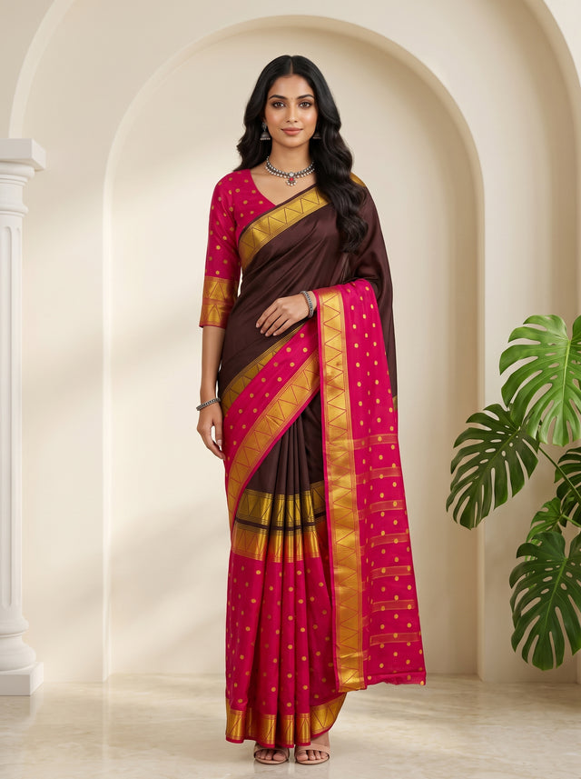 MIMOSA Chocolate Saree Saree — front view on mannequin