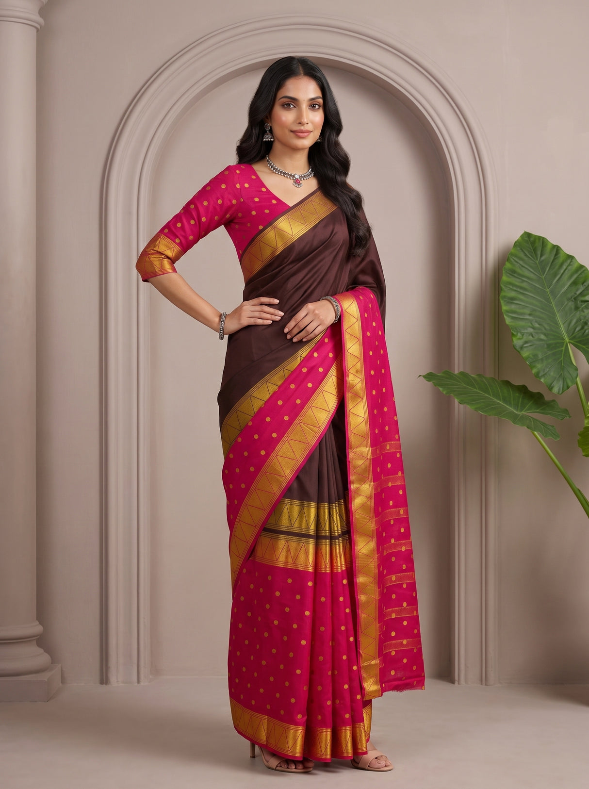 MIMOSA Chocolate Saree Saree — pose 4 styling detail